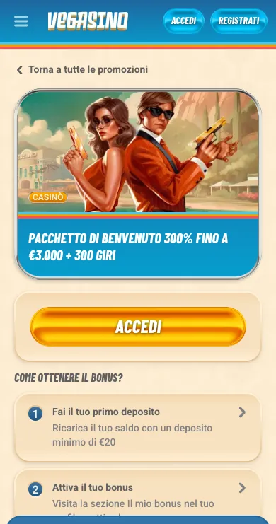 Pacchetto di benvenuto Vegasino da mobile